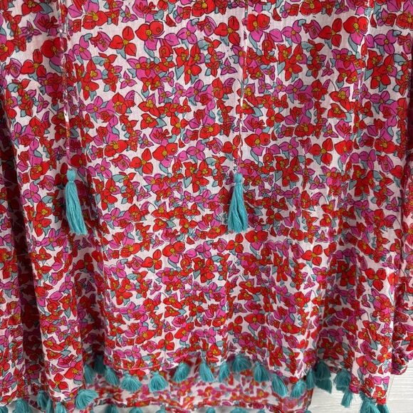 Roberta Roller Rabbit Akar Josephina Boho Tassel Long Sleeve Tunic Blouse - Picture 2 of 5